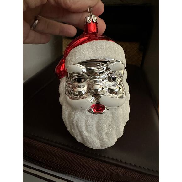 Vintage Mercury Glass Santa Claus Christmas Ornament Mica Red Silver White 4" - Picture 2 of 8